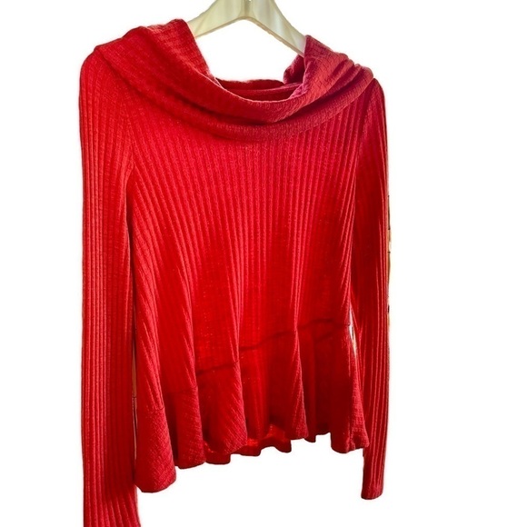 Anthropologie Maeve Addie Hacci Cowl Neck Top Waffle Weave Red Orange Flowy M - Picture 3 of 12